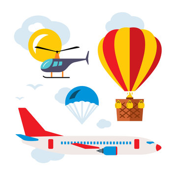 Vector Aviation Icons Set. Flat style colorful Cartoon illustration.