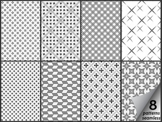 set of eight monochrome seamless patterns.