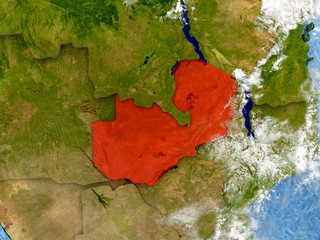 Zambia on map with clouds