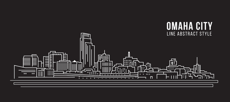 Cityscape Building Line art Vector Illustration design -  Omaha city
