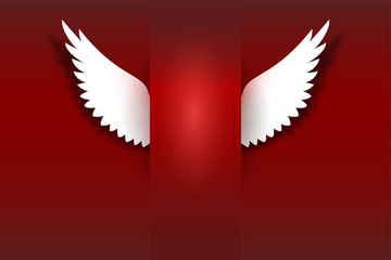 Artificial paper wings, soaring wings. Card with angel wings and place for your message. Card for your creativity