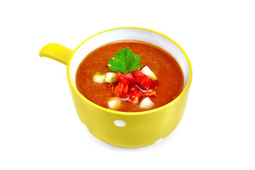 Soup tomato in yellow bowl