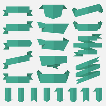 set of green badges , labels and ribbons. flat design decoration. vector illustration.