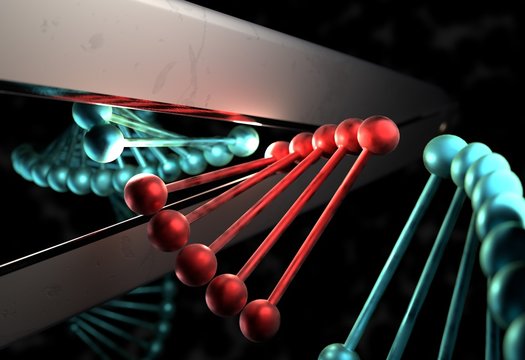 DNA cut the defective gene by a scissor 3d illustration