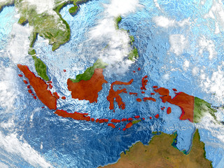 Indonesia on map with clouds