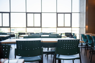 Room with empty seats and windows,Business seminar education,The table of wooden