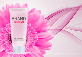 Face Cream Bottle Tube Template for Ads or Magazine Background. 