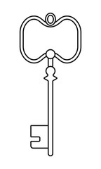 Vintage antique key, contoured silhouette isolated on white background.