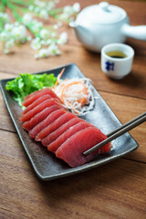 Tuna sashimi, raw fish in traditional Japanese style