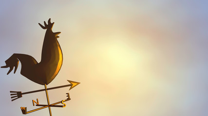 3d rendering silhouette of rooster weather vane, weathercock or wind vane. Blank copy space for your logo, message and text. - obrazy, fototapety, plakaty