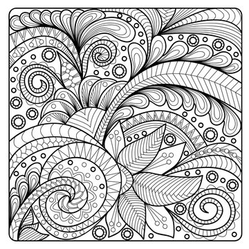Hand-drawn floral pattern in doodle art style. Template for coloring book pages for adults. Vector illustration.