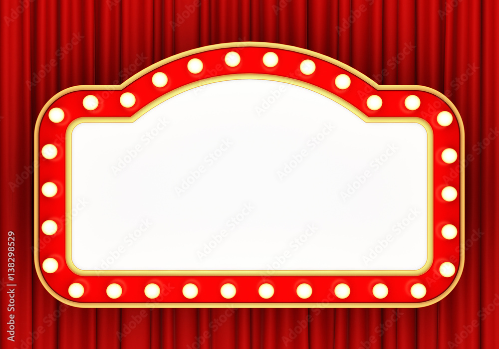 Wall mural retro banner with glowing lights. 3d rendering