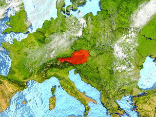 Austria on map with clouds