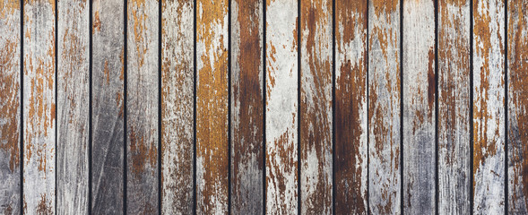 Grey and orange background with wooden texture horizontal top view isolated, vintage dark wood...