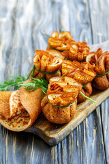 Stand with crepes stuffed with herring, egg and green onions.