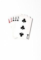Poker hand rankings symbol set Playing cards in casino: four of a kind on white background, luck abstract, vertical photo with copyspace