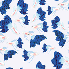 Guppy fish pattern Seamless pattern grey background