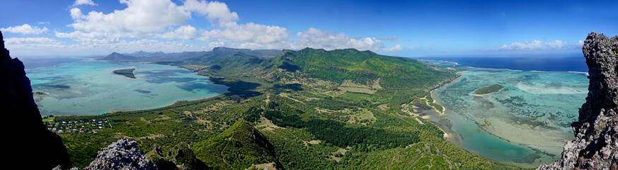 Fototapeta na wymiar Panorama view from Le Morne Brabant mountain a UNESCO world heritage site Mauritius