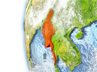 Myanmar on model of Earth