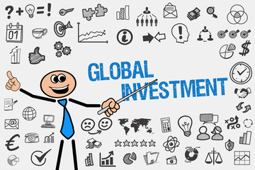 Global Investment / Mann mit Symbole