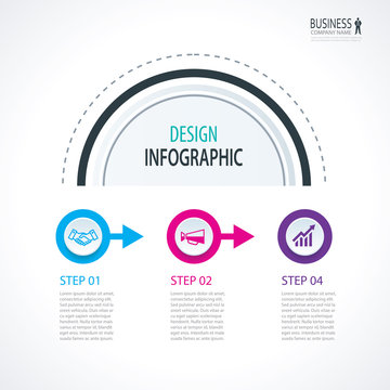 Business timeline infographics with 3 circles steps number options. Can be used for workflow layout, diagram, data, banner, web design.