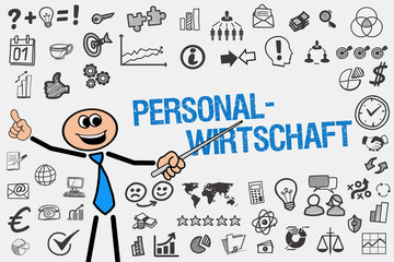 Personalwirtschaft / Mann mit Symbole