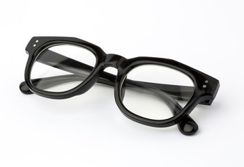 Black Eye Glasses Folded Isolated on White.