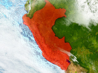 Peru on map with clouds