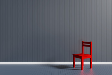 Red chair in a room, grey wood color, 3D rendering