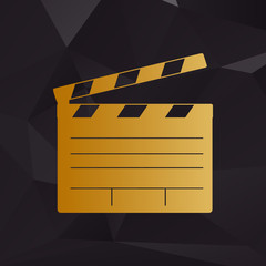 Film clap board cinema sign. Golden style on background with polygons.