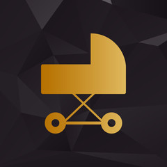 Pram sign illustration. Golden style on background with polygons.