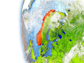 Norway on model of Earth