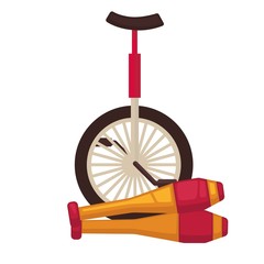 Circus juggling and equilibristics clubs and unicycle bike vector icons © Sonulkaster