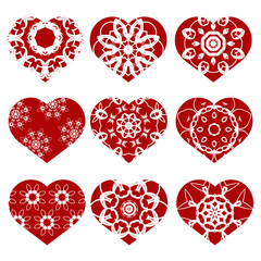 Romantic Red Heart Set Isolated on White Background.  Image Suitable for Laser Cutting. Symbol of Valentines Day.