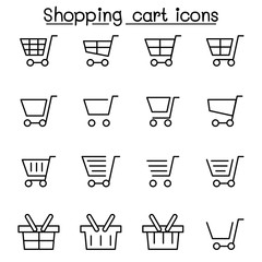 Shopping cart icon set in thin line style