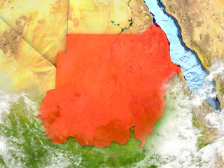 Sudan on map with clouds