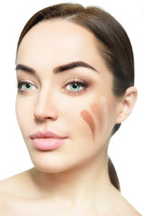 Obraz premium Young woman with beautiful creative makeup. Sexy girl's portrait. Concealer, skin tone.