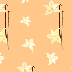 орнамент с цветами ванили, векторная иллюстрация