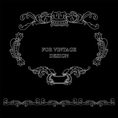 Vector frame with floral ornament on black background.