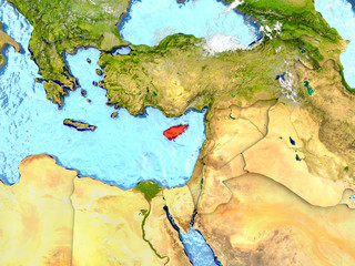 Cyprus on map with clouds