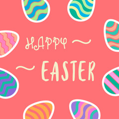 happy easter typography text with colorful easter eggs background