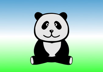 Funny panda sits on the ground