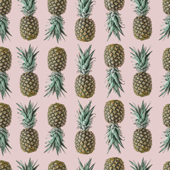 Seamless pineapple pattern with blush pastel background. Minimal fruit concept.