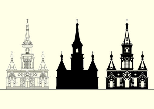 church buildings in black and white clip art preview