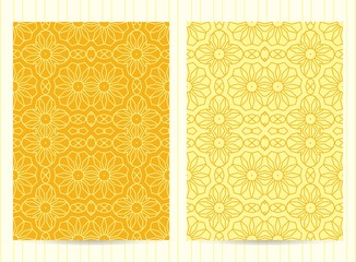 5x7 inch size cards decorated with mandala in yellow color. Vector template in eastern, oriental style for restaurant menu, flyer, greeting card, brochure, book cover and any other decoration.
