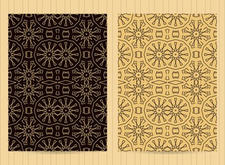5x7 inch size cards decorated with mandala in golden color. Vector template in eastern, oriental style for restaurant menu, flyer, greeting card, brochure, book cover and any other decoration.