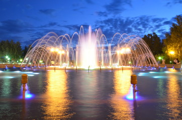 Colorful fountain at night show