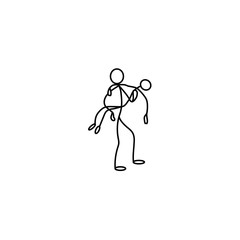 Cartoon icon of sketch stick figure in cute miniature scenes.