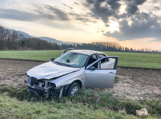 Fototapeta premium Car accident. Wreckage at road side