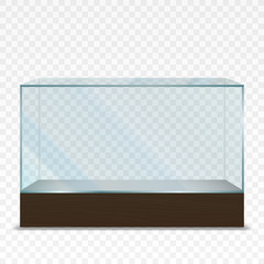 Empty transparent horizontal glass showcase, Isolated on simple background, vector